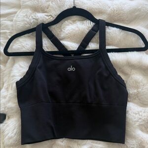 ALO Yoga Black Ribbed Strappy Tank Top